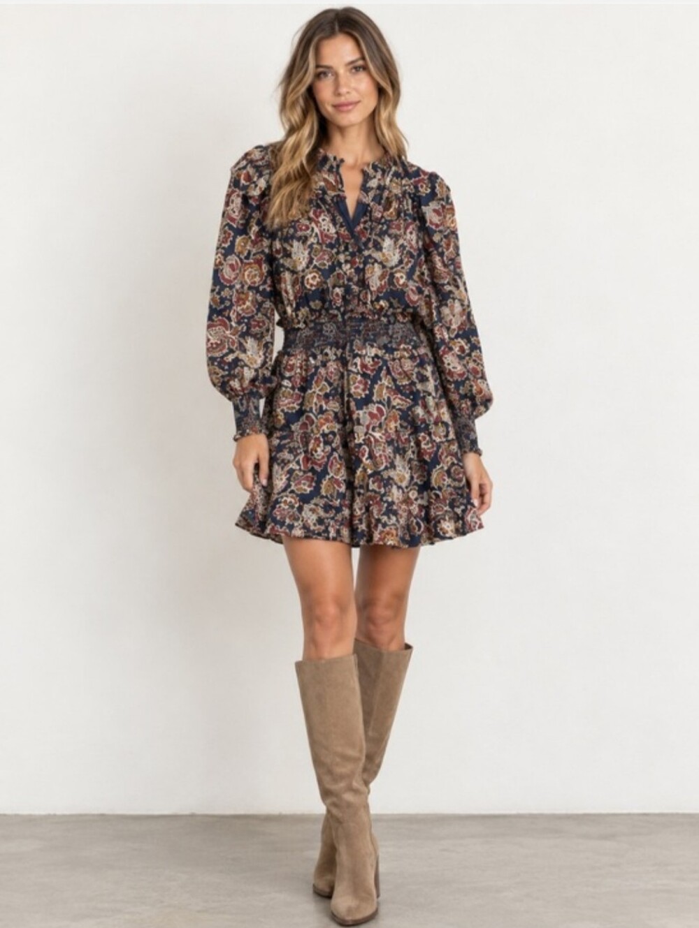 Love the Label Paisley Print Long Sleeve 100% Cotton Mini Dress Size Large